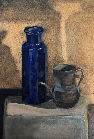 Composition with blue bottle
